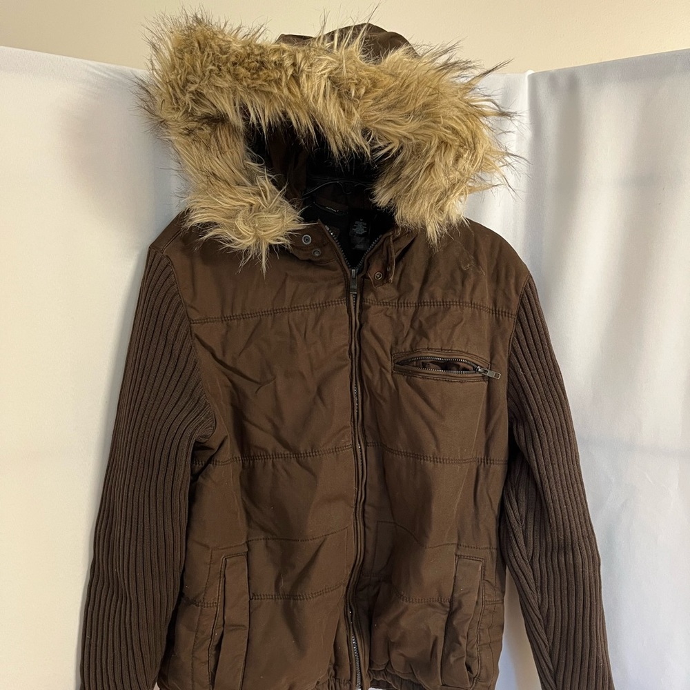DKNY Women’s Brown Hooded Jacket Size Medium
